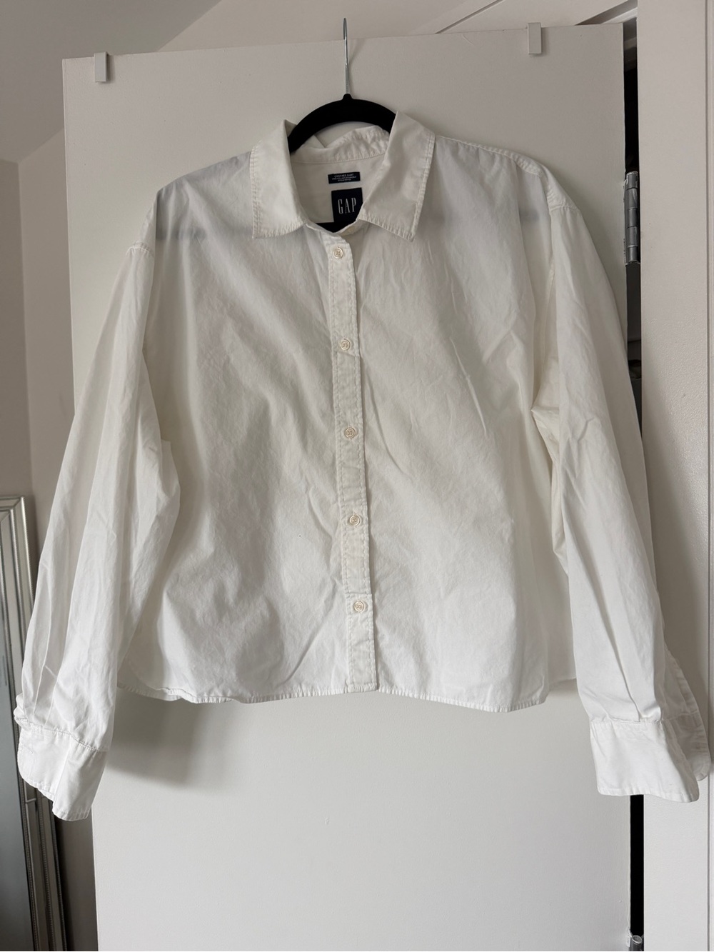 Gap Women's White Cropped Long Sleeve Shirt XL 100% Cotton